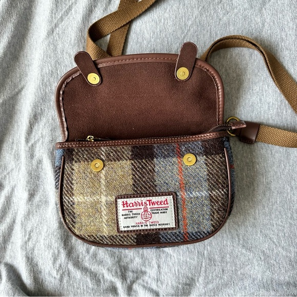 NWOT Harris Tweed wool post bag Crossbody blue/grey - Picture 4 of 5